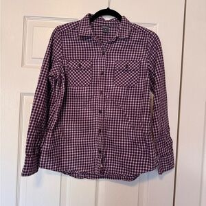 Eddie Bauer Purple Plaid Flannel Button Down Size Small